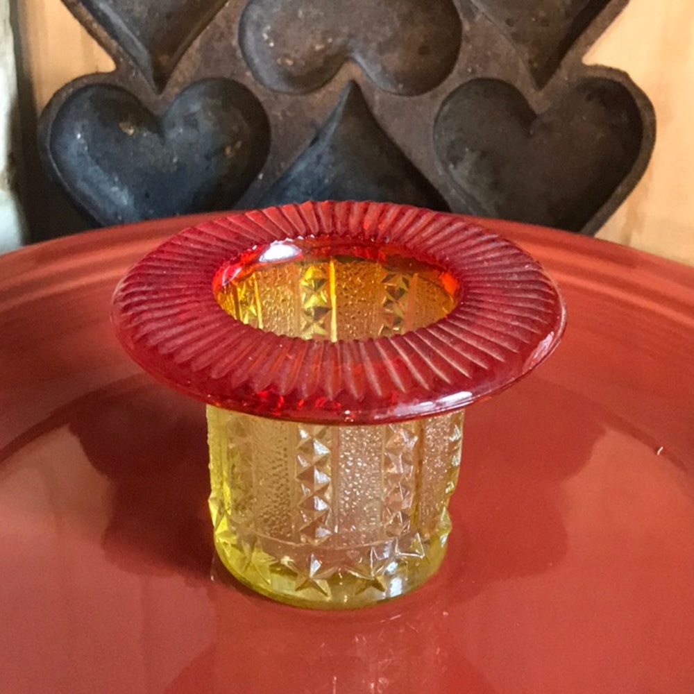 Vibrant Red and Yellow Glass Candle Holder